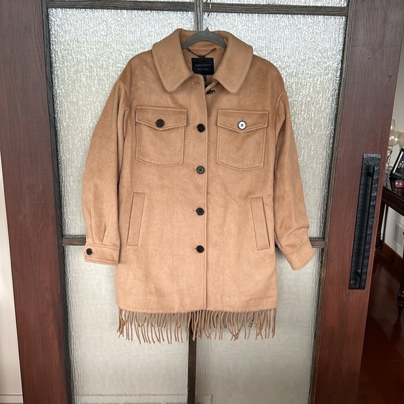 Sanctuary Camel Fringe Wool Blend Coat Size XS fits to Medium NWT - Picture 1 of 10